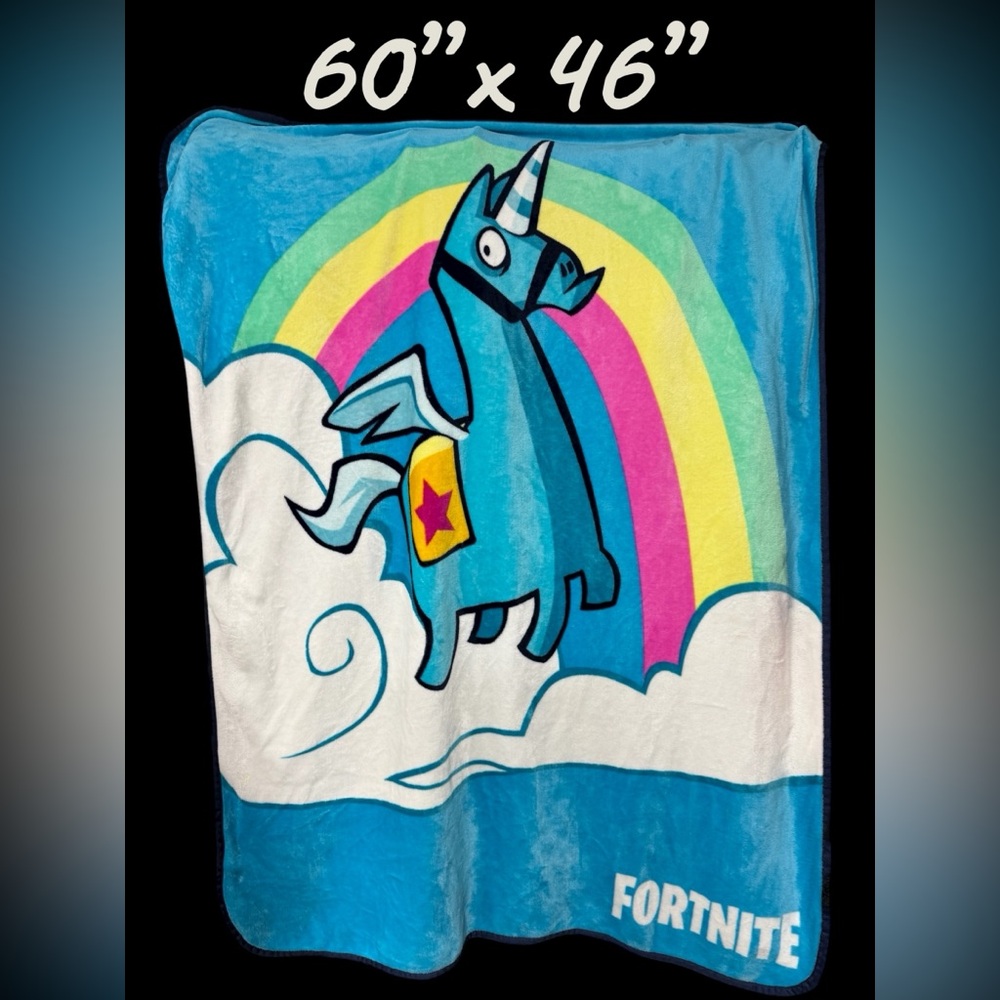 Epic games Fortnite throw blue rainbow llama blanket 60” x 46” new